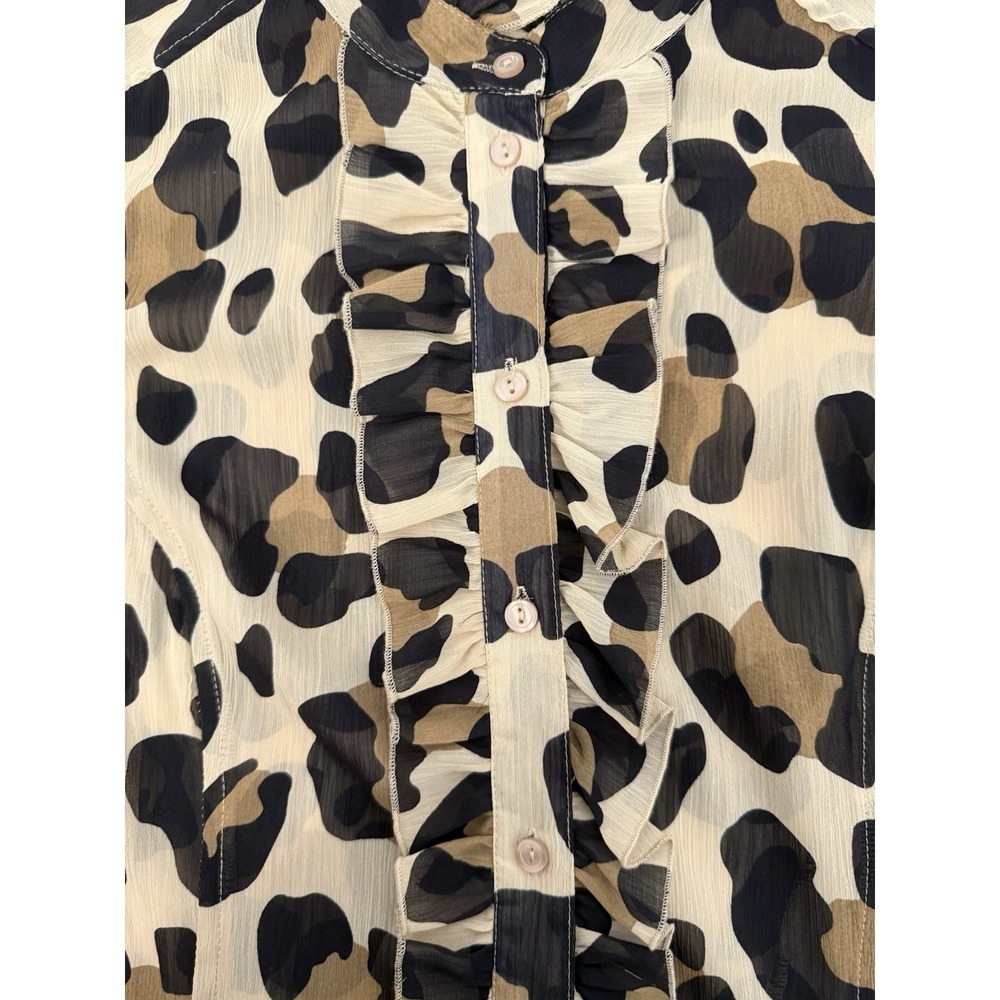 Sunny Leigh Leopard Print Sheer Ruffle Neck Top Blouse Womens Size L - Picture 6 of 7